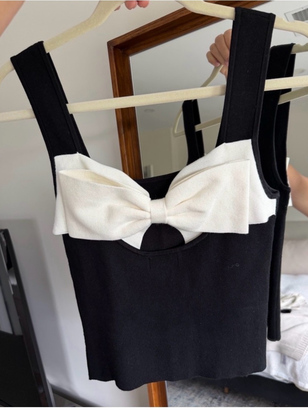 Anthropologie Black Tank with White Bow